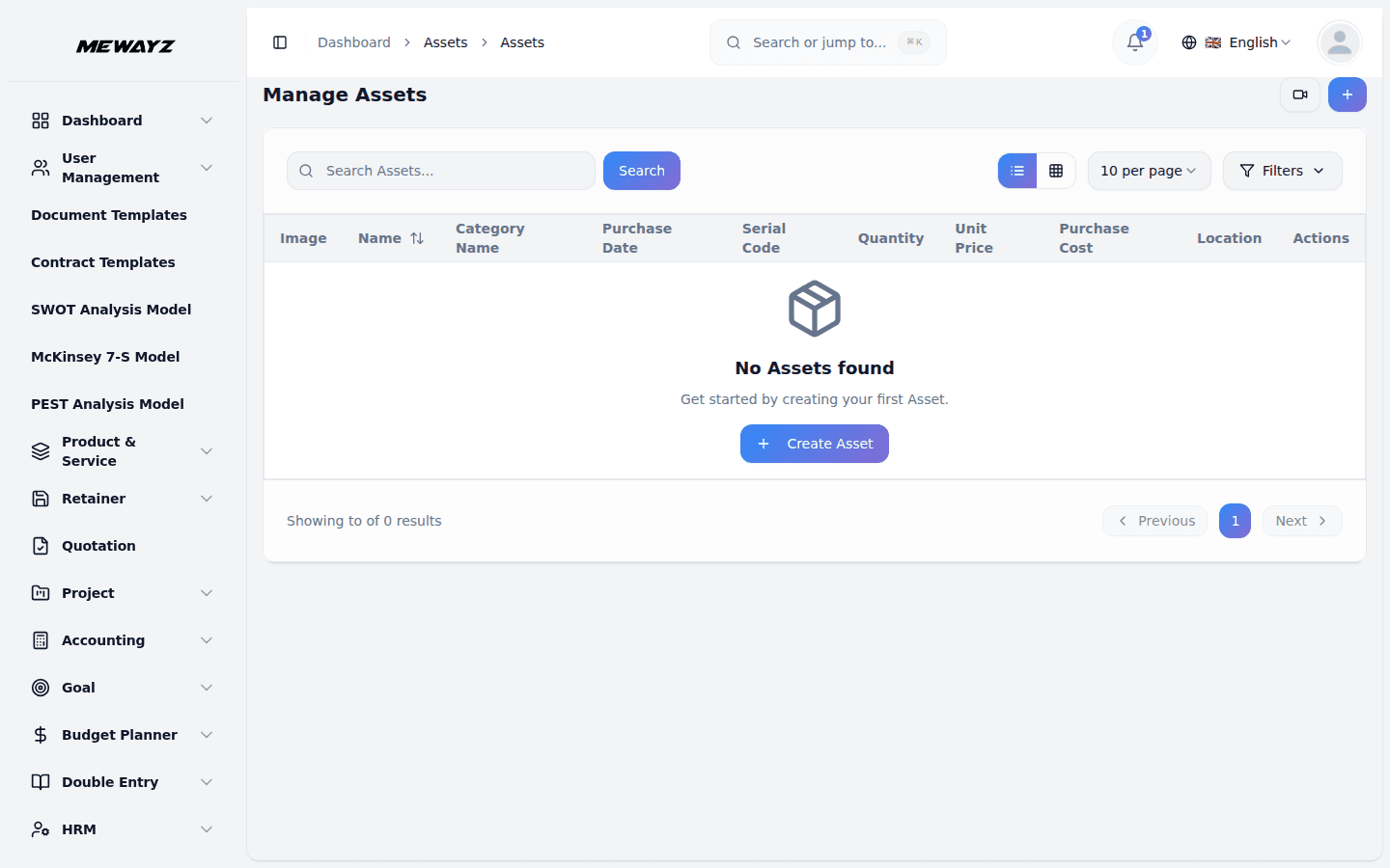 Mewayz Asset Management — Asset registry