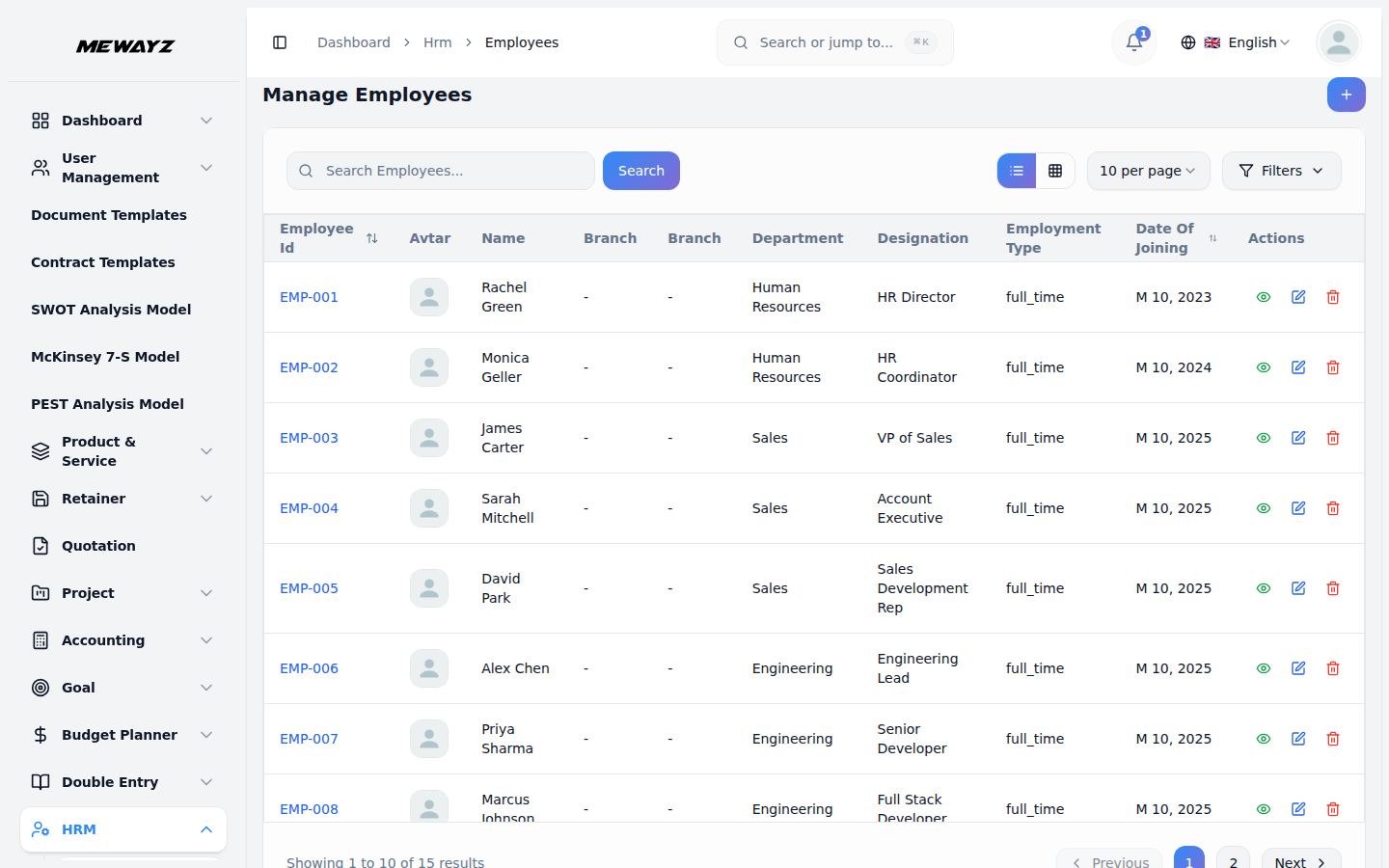 Employees list
