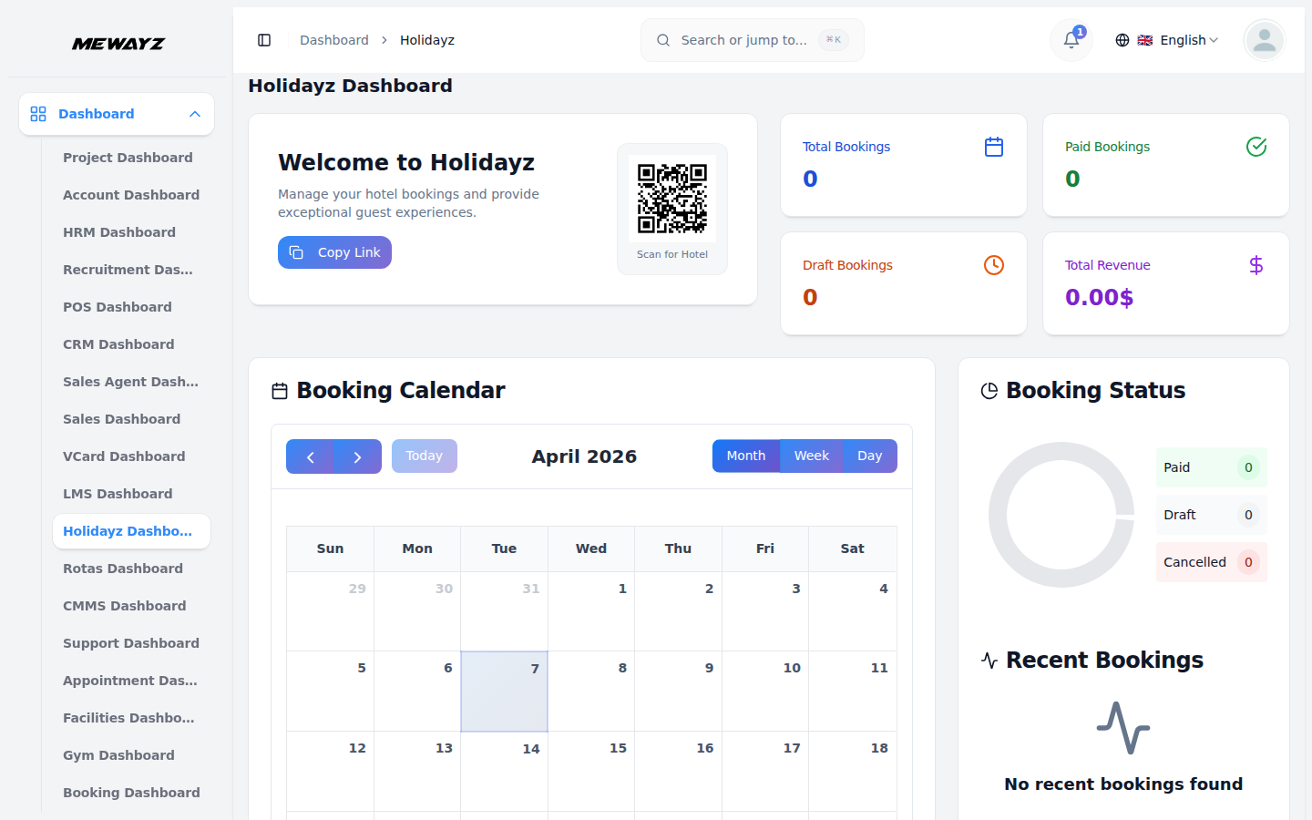 Holidayz dashboard