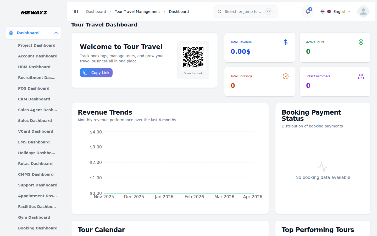 Tour & travel dashboard