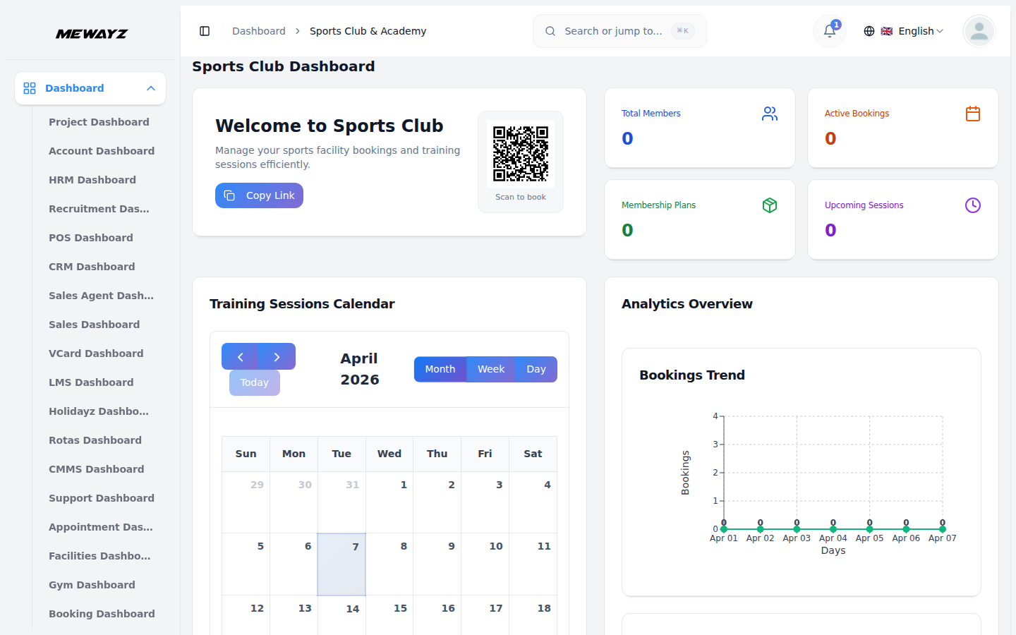 Sports club dashboard