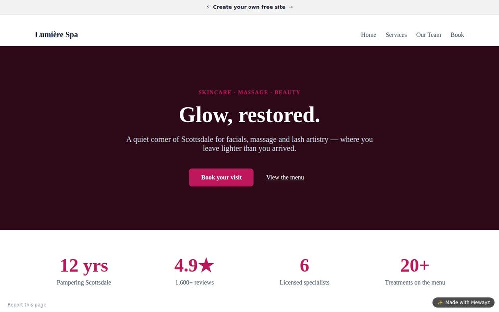 A med-spa website built with Mewayz